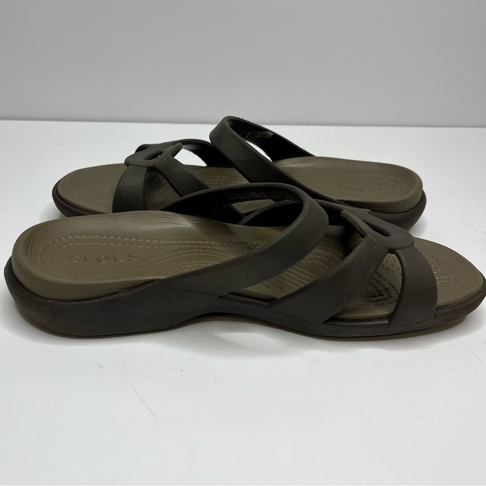 CROCS Meleen Twist Brown Strappy Comfort Slide Sandals Women's Size 8 - Picture 7 of 15